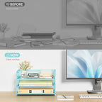 Subekyu 3 Tier Paper Desk Organizer with Handle and 1 PC Slideable Letter Tray, A4 Paper File Folder Sorter Metal Mesh Organizer for Home Office School Desk Supplies Organization Storage, Blue