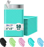 Poly Bubble Mailers 4x8 Padded Envelopes #000 50pcs, Self Seal Shipping Envelopes Padded Packaging for Small Business (Teal)