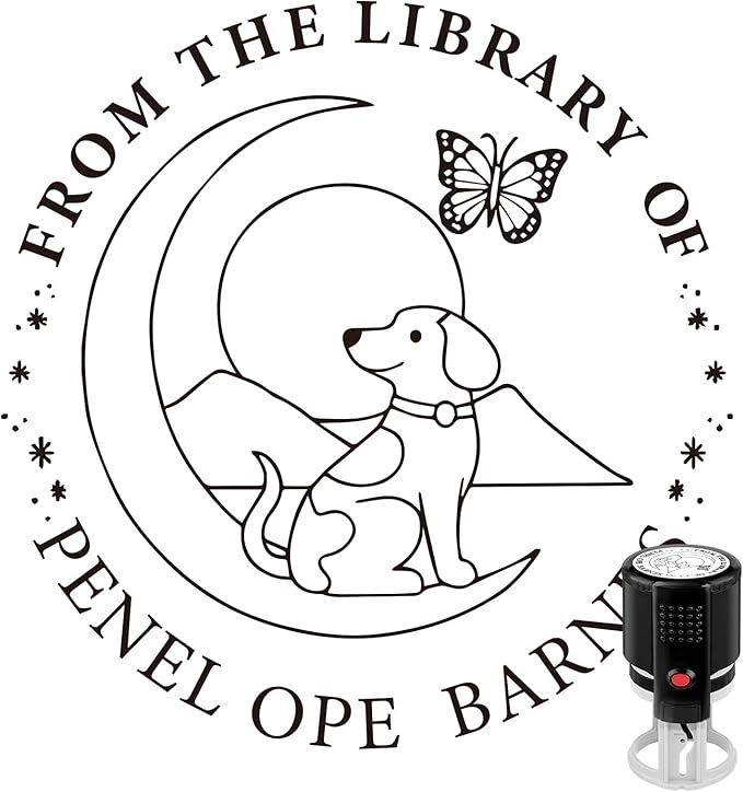 Custom Self Inking Stamp | Book Stamp Personalized Library Gifts for Book Lovers, Readers, Teachers (Dog 02)