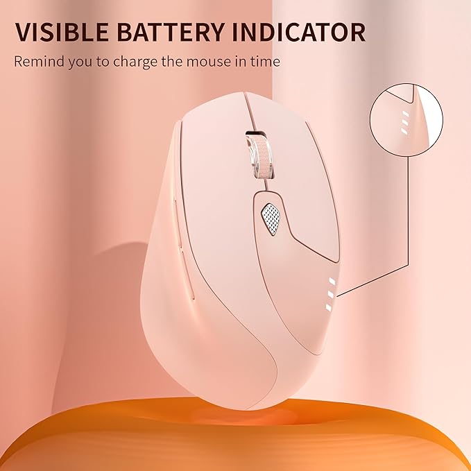 TENMOS M7 Bluetooth Mouse, Rechargeable Dual Mode BT5.1+ 2.4GHz USB Silent Wireless Bluetooth Mouse with Type C Adapter & Battery Indicator, Ergonomic Design for Laptop, iPad, MacBook - Light Pink