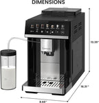 Koolatron Kenmore Espresso Machine – All-In-One Fully Automatic Coffee Maker with Auto Tamper, Descaler, Milk Steamer & Frother, Bean Grinder, Professional Barista Style Cappuccino, Cafe Latte, Black