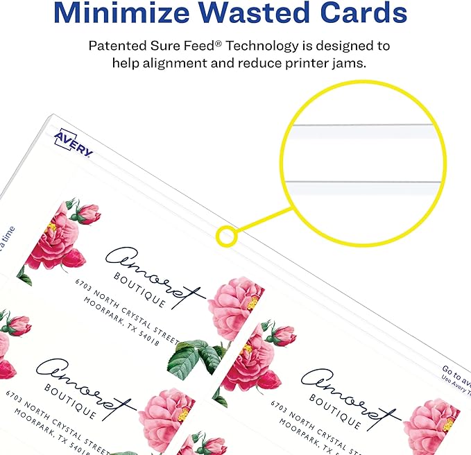 Avery Clean Edge Printable Business Cards with Sure Feed Technology, 2" x 3.5", White Linen Textured, 200 Blank Cards for Inkjet Printers (08873)