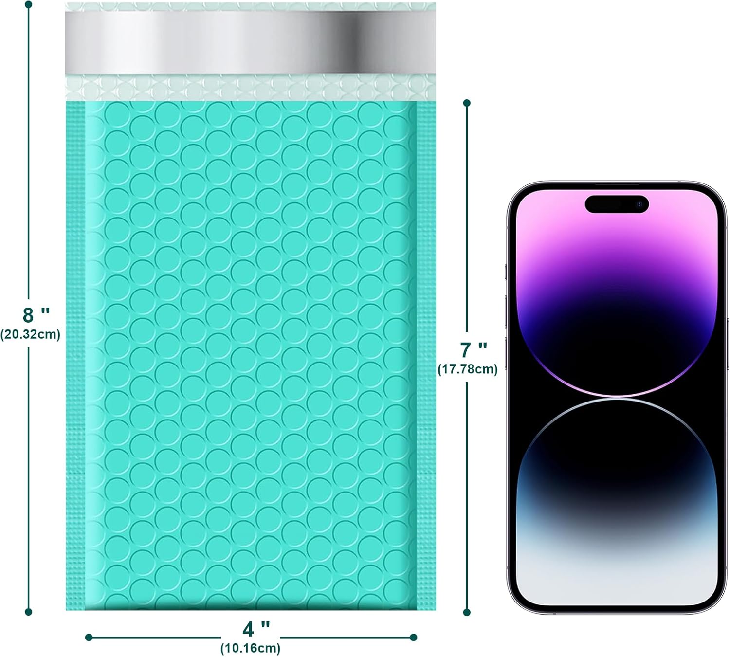 Poly Bubble Mailers 4x8 Padded Envelopes #000 50pcs, Self Seal Shipping Envelopes Padded Packaging for Small Business (Teal)