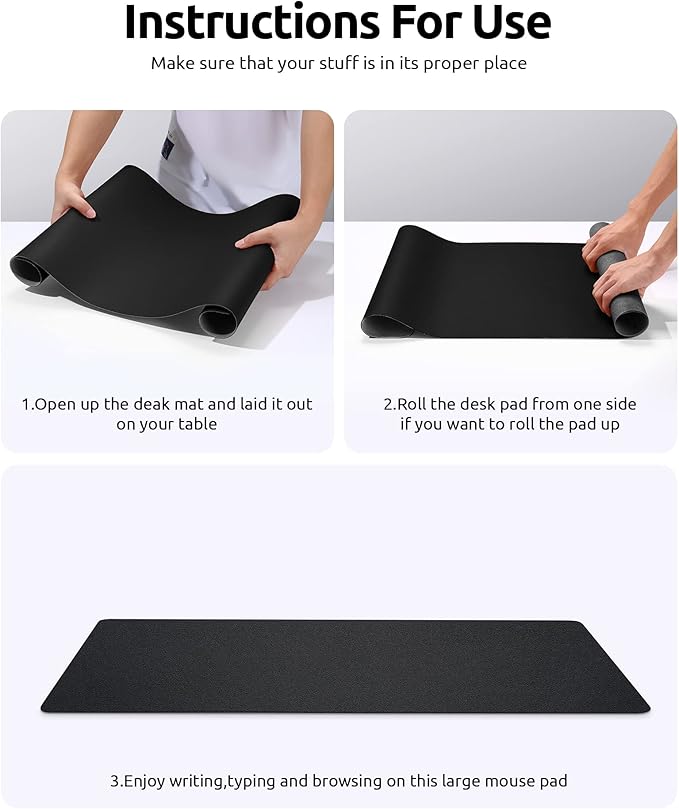 YSAGi Leather Desk Protector, Office Mat, Large Mouse Mat, Non-Slip PU Leather Blotter, Laptop Desk Mat, Waterproof Writing Pad for Office and Home (Black, 31.5" x 15.8")