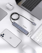 7 Port USB Hub USB Ethernet HUB with 3.9ft Long Cable for Laptop, USB Splitter with Gigabit Ethernet Port and 5V/3A Power Port, MultiPort Aluminum Expander for Laptop, iMac, PC, Flash Drives
