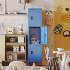 Aobabo 16" W 3 Door Metal Storage Locker with Lock, 66" H Steel Locker with Name Card Holder and Metal Leg for School, Home, Office, Playroom, Assembly Required, Blue