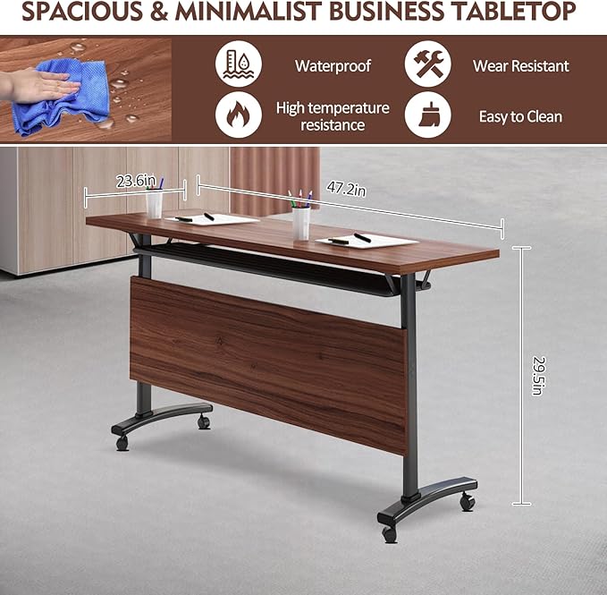 Conference Table,Folding Conference Tables Modern White Conference Room Table with Wheels, 2-10 Persons,for Office, Meeting Room (4, 1619YHT, 47IN)