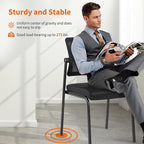 CLATINA Stackable Waiting Room Chair with Adjustable Mesh Backrest, Armless Office Guest Reception Chairs with Leather Cushion and Ergonomic Lumbar Support for Conference Lobby Side School, Black, 8PK