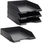Stockroom Plus Letter Trays - 4-Pack, Black, 10 x 13.5 x 2.5 in - Stackable Paper Trays & Desktop File Organizer - Mail Organizer & Document Storage