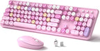 Wireless Keyboard and Mouse, Full-Size Retro Typewriter Keyboard with Round Keycaps, 2.4GHz for Windows, Mac, Laptop, PC, Desktop (Pink Colorful)