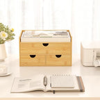 Bamboo Desk Organizer with Drawers Desktop Storage Drawers for Bills Office Supplies Kitchen Utensils Organizing Tool for Home Classroom Organization No Assembly (Nature 3 Drawers)