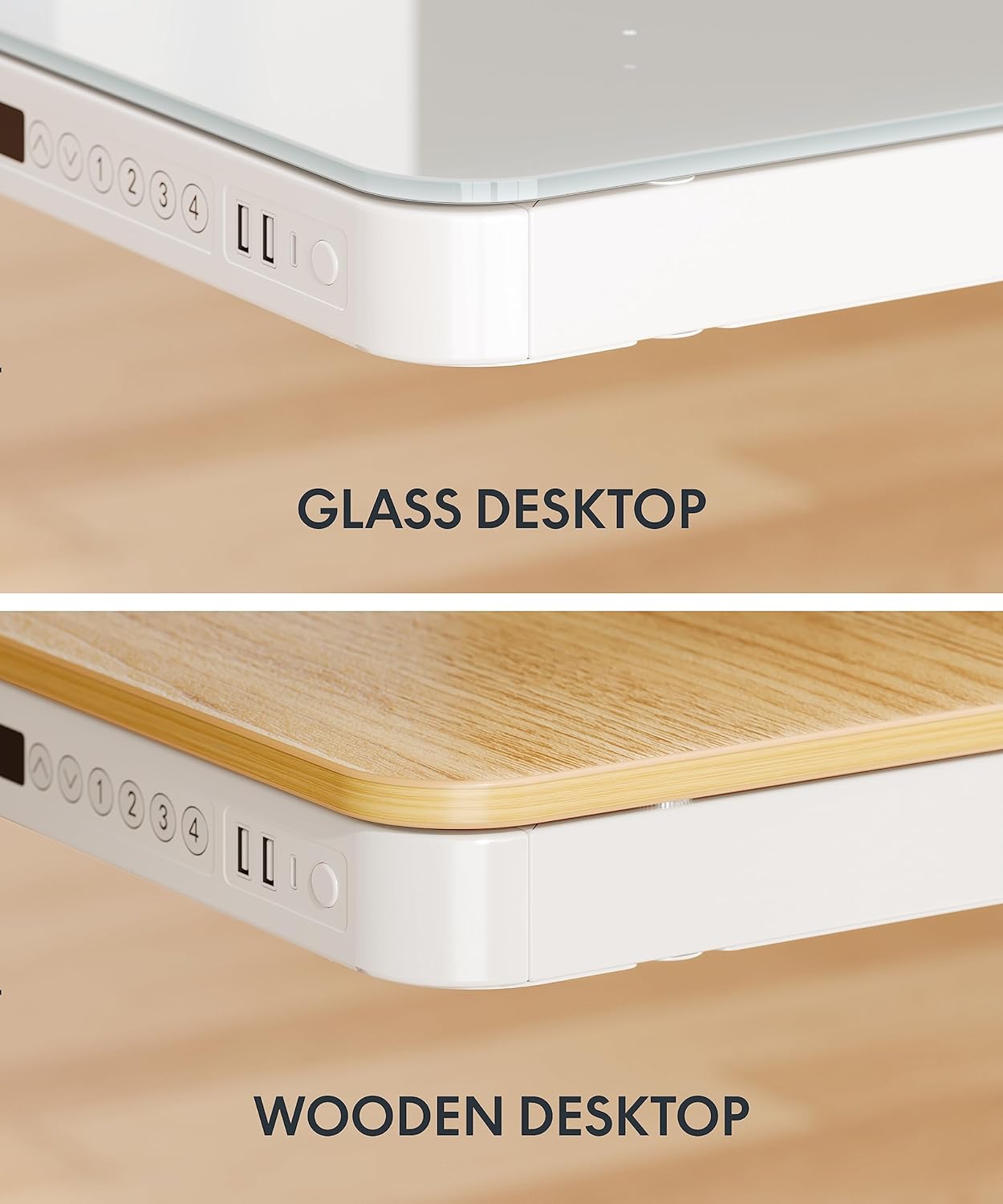 SANODESK Standing Desk with Drawer, Electric Height Adjustable Home Office Desk with Storage & USB Ports, 48 inch Tempered Glass Tabletop/White Frame