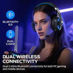 Monster Mission 300 Wireless Gaming Headset, 2.4GHz/Bluetooth Gaming Headphones, Low Latency, Stereo, Audio Location Recognition, 48H Battery Life, Suitable for PS5, PC, PS4 and Other Gaming Devices