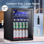 Antarctic Star Beverage Refrigerator Cooler-85 Can Mini Fridge Glass Door for Soda Beer Wine Stainless Steel Glass Door Small Drink Dispenser Digital Display for Home, Office Bar,2.6cu.ft
