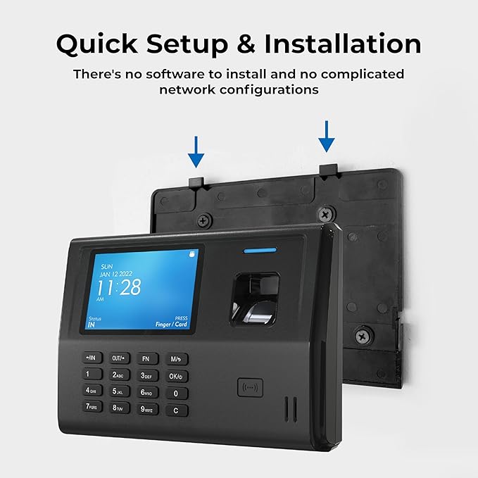 ANVIZ Time Clocks for Small Business Employees - No Monthly Fee No Software Required - Fingerprint Biometric Clock in and Out Machine - Right Out of The Box, Finger + RFID + Pin Punching
