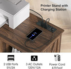 Printer Stand with Storage,File Cabinet with Socket and USB Charging Port,Farmhouse Paper Shredder Stand Rack with Slide-Out Shelf,Walnut