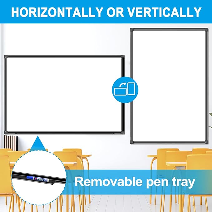 H-Qprobd 48"x24" Magnetic White Board Dry Erase Wall Mount Whiteboard - Office Home Classrooms White Board Hanging Writing Board with Black Aluminum Frame