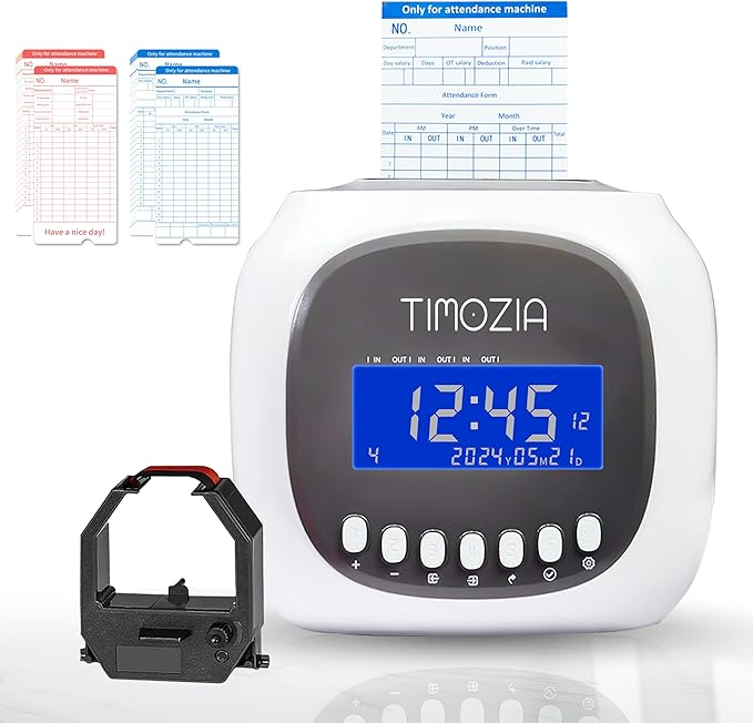 Time Clocks for Employees Small Business, Auto-Align Time Clock, 6 Punches per Day Time Machine, Clock in Machine for Employees with Time Cards, 2 Ink Ribbons and White with 50 Cards