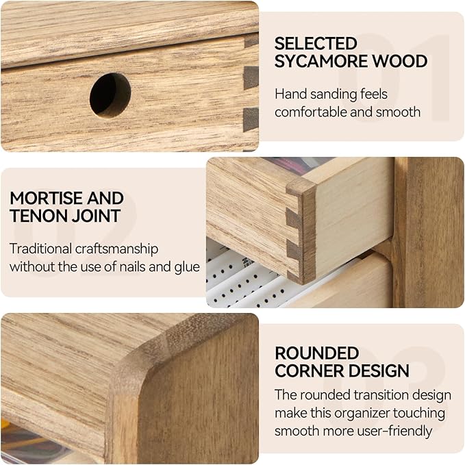 KIRIGEN Desk Organizer with 3 Drawers - Wood Drawer Storage Box with Trays for Tabletop - Workspace Office Toiletries Supplies Tool Caddy - Wooden Storage Cabinet1 Layer Dark Brown（DT1D3C-DBR）