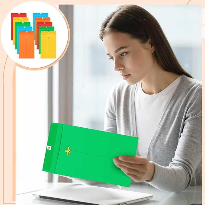 Geyee 100 Pcs Clasp Manilla Envelopes 6 x 9 Inch Gummed Colored Envelopes for Storing or Mailing for Home Office Business Supplies(Multicolor)