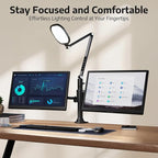 Desk Lamp for Computer Monitor Arms, Compatible with 1.18-1.38 inch Diameter Pole-Mounted Dual Monitor Stand, 1200LM Dimmable Desk Light with Remote Control, 31" Tall, CRI 95, Timer