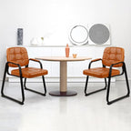 CLATINA Office Guest Chair, Leather Reception Chairs with Padded Arms, Desk Chair No Wheels Stationary for Conference Lobby Waiting Room Training Side Elderly, Set of 8-Orange