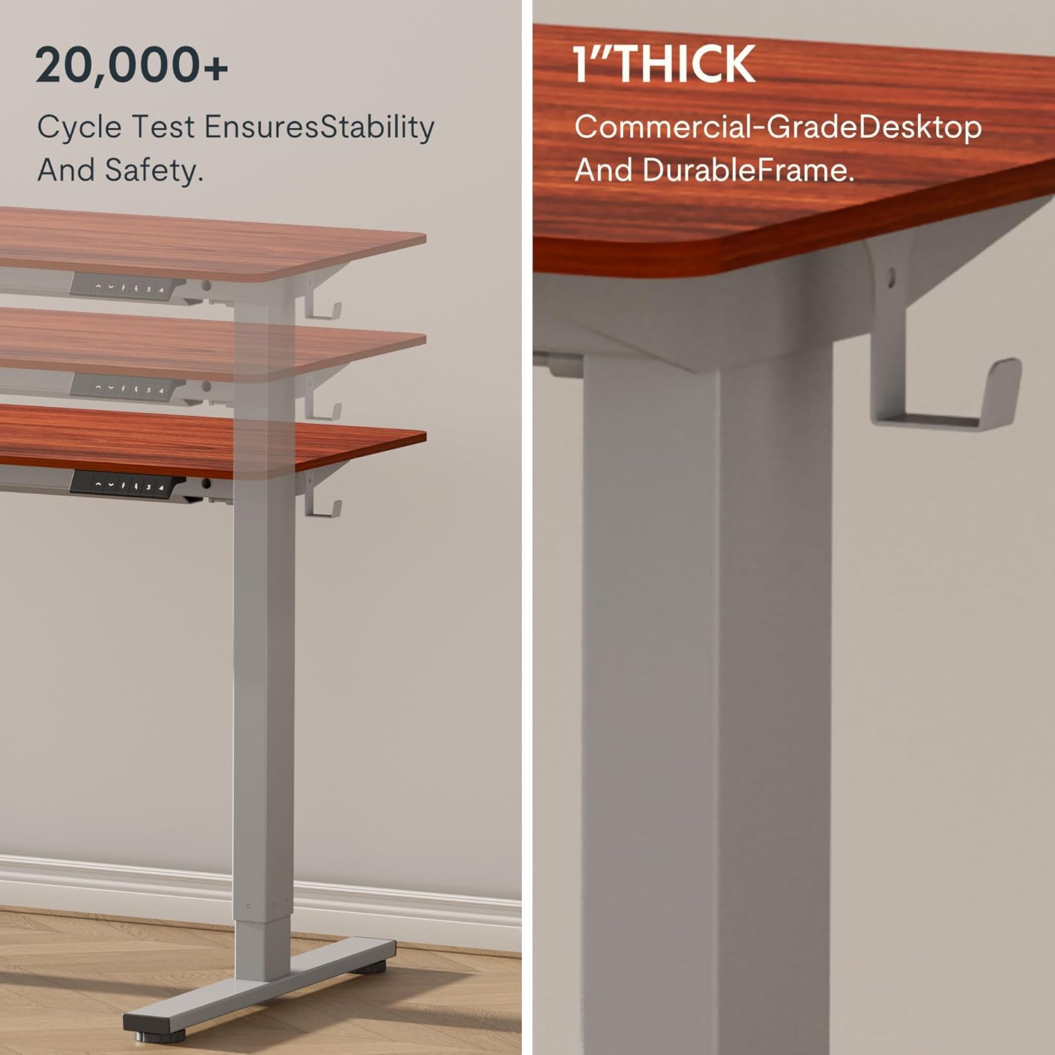 FLEXISPOT EN1 Whole Piece Standing Desk 55 x 28 Inches Stand Up Height Adjustable Desk for Workstation and Home Office (Silver Frame + Mahogany Top, 2 Packages)