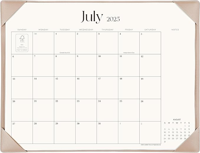 Simplified Desk Calendar 2025-2026 with Desktop Mat, Cabbrix Large Desk Pad Calendar 21" x 16-1/2" Runs From July 2025 to December 2026, Desk Blotter Calendar for Home School and Office (Apricot)
