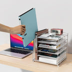 Gianotter Desk Organizers and Accessories, 6-Tier Paper Organizer with Magazine Rack, Office Desk Accessories & Workspace (White)