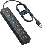 PHIXERO 7 Port USB Hub 3.2 with 1.6FT/50CM Long Cable, Multiport Adapter and Splitter for PC, Compatible with All USB 3.2/2.0/1.1 Devices