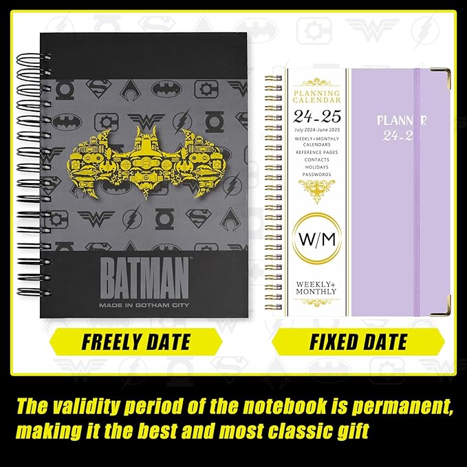 Hero Theme Academic Planner Notebook, Weekly Monthly Daily Agenda, Custom Date Organizer for Time Management, Spiral Bound Planner with Colorful Tabs,Datebooks for Student, Workers (Black and Grey)