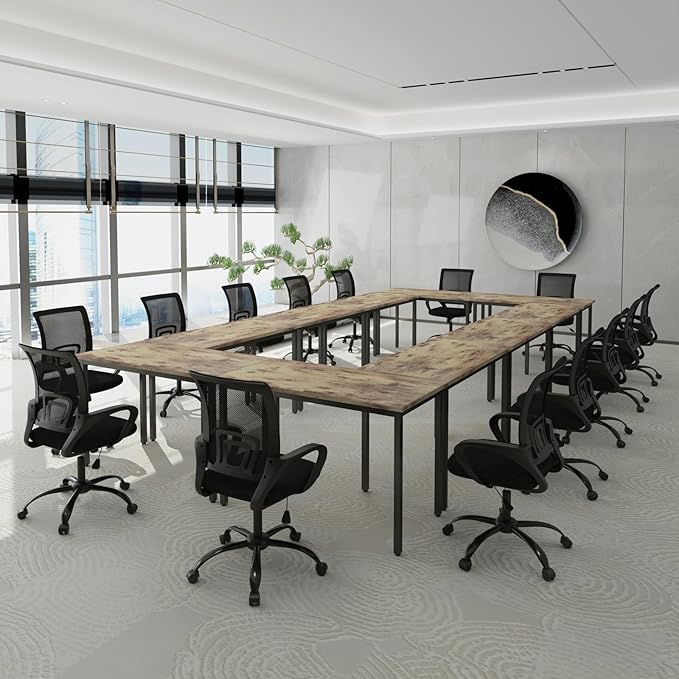 Bonzy Home Conference Tables 23ft Office Computer Desk for Meeting Room Study Writing Printer Podcast Table for 24 People Rustic Brown 10PCS 275.5"x47.2"x29.5"