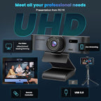 ROCWARE 4K Webcam with Remote, RC16 Computer Camera with Microphone,1080p 60fps FHD,AI Tracking,Privacy Cover, WDR,110°FOV,8X Digital Zoom,Streaming Camera for PC/Meeting/Teaching/Zoom