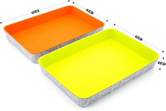 Welaxy 2-piece Office desk drawer organizer tray letter-size documents A4 paper book file Folder Holder storage bins (Orange + Green)