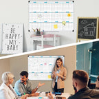 XBoard Magnetic Calendar Whiteboard 48" x 36", 12 Months Calendar Dry Erase Board, Silver Aluminium Framed White Board Planner for Home School Office Organization