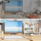 Marbrasse 3-Tier Desk Shelf Organizer with Handle, Desktop Bookshelf File Holder, Mesh Display Shelf Organizer Storage Rack for Office, Home, Supplies, Kitchen (White)