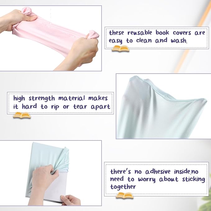 PerKoop 12 Pcs Jumbo Book Covers Stretchable Fabric School Book Protector Reusable Washable Cover Protector for Most Hardcover Textbooks(Bright Colors,9 x 11 Inch)