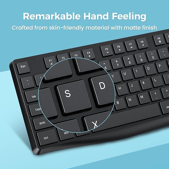 Lovaky MK98 Wireless Keyboard, 2.4G Ergonomic, Computer Keyboard, Enlarged Indicator Light, Full Size PC Keyboard with Numeric Keypad for Laptop, Desktop, Surface, Chromebook, Notebook, Black