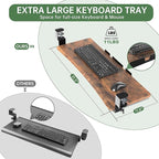 Extra Large Keyboard Tray Under Desk - Slide Out with Sturdy C-Clip Mount System, 31.5" (35.8" Including Clamps) x 11.8" Put-Out Keyboard Tray Computer Drawer, Rustic Vintage Brown