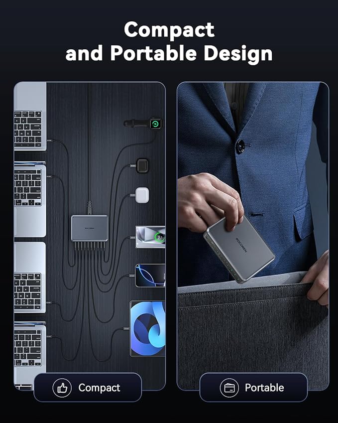 480W USB C Charger Block, Rocoren 10-Ports USB C Charging Station for Multiple Devices,PD 100W Type c Gan Fast Charger Station Multi USBC Charging Hub for Laptop MacBook HP iPad iPhone Samsung