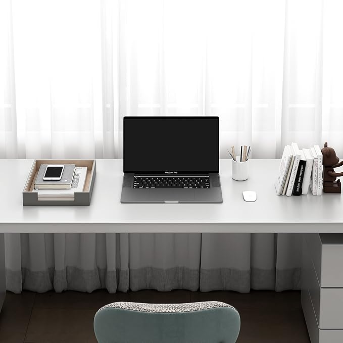 Leather Letter Tray, THIPOTEN Elegant Desk Organizer for Office Supplies, Mail, Paper, File, Magazine, Perfect Office Organization for Desktop(Grey)