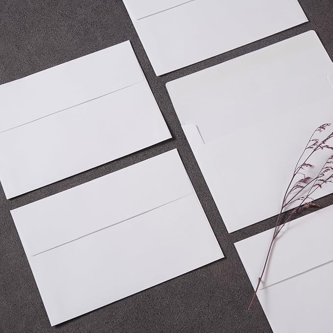 Wishop 50 Pack Self-Adhesive Envelopes with Fold Cards for Wedding Invitations, Greeting Cards, Baby Shower, Letter Mailing (White, 5x7)