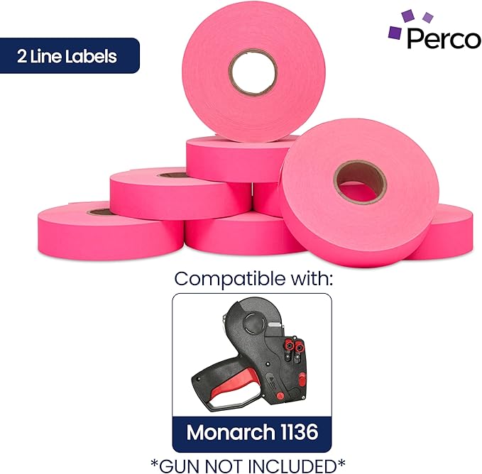 Perco Fluorescent Pink Pricing Labels for Monarch 1136 Price Gun - Case of 8 Sleeves, 112,000 Pricemarking Labels Value Pack
