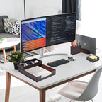 4 Pack Leather Office Supplies/Desk Organizer for Letter Paper Tray,Sticky Note Holder,Pen Cup,Stackable Small Letter Mail Sorter Tray,Workspace Decor for Women Men (Brown, 4-piece set)