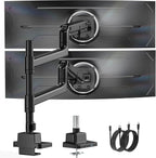 monTEK 17-57 Inch Dual Ultrawide Monitor Arm for Up to 59.4lbs Screen, Aluminum Heavy-Duty Gas Spring Vertical Stackable Curved Screen Adjustable Monitor Stand,75/100mm Vesa Mount, Black