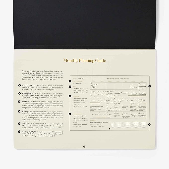 Intelligent Change Monthly Desk Pad, 2-Year Productivity Planner, Tear-Out Deskpad for to-Do List, Calendar, Productivity Tools for Time Management and Mindfulness, A4 Size, Black