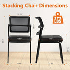 CLATINA Stacking Waiting Room Chairs, Adjustable Mesh Backrest Armless Office Guest Reception Chair with Leather Cushion and Ergonomic Lumbar Support for Conference Lobby Side School Classroom, 4PK