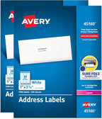 Avery Printable Address Labels with Sure Feed, 1" x 2-5/8" Customizable Stickers, White, 15,000 Blank Mailing Labels Total (2-Pack of 45160)