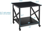 2 Tier Large Printer Stand, 23.6 x 23.6 x 22.6 Inches Square Printer Table with Storage Shelf, Rolling Printer Cart with Industrial Wheels for Home Office, Mini Fridge Stand Table - Black