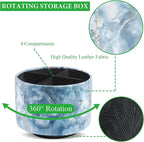 Round Leather Art Supply Organizer,Remote Control Holder,360-degree Rotating Pen Organizer with 4 Compartments(1-Marble Jade)